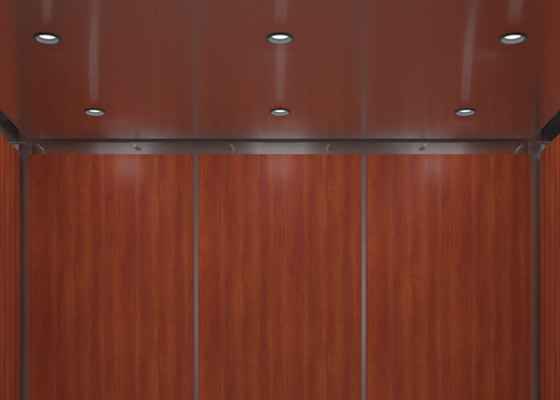 ceiling lights in a wood paneled elevator